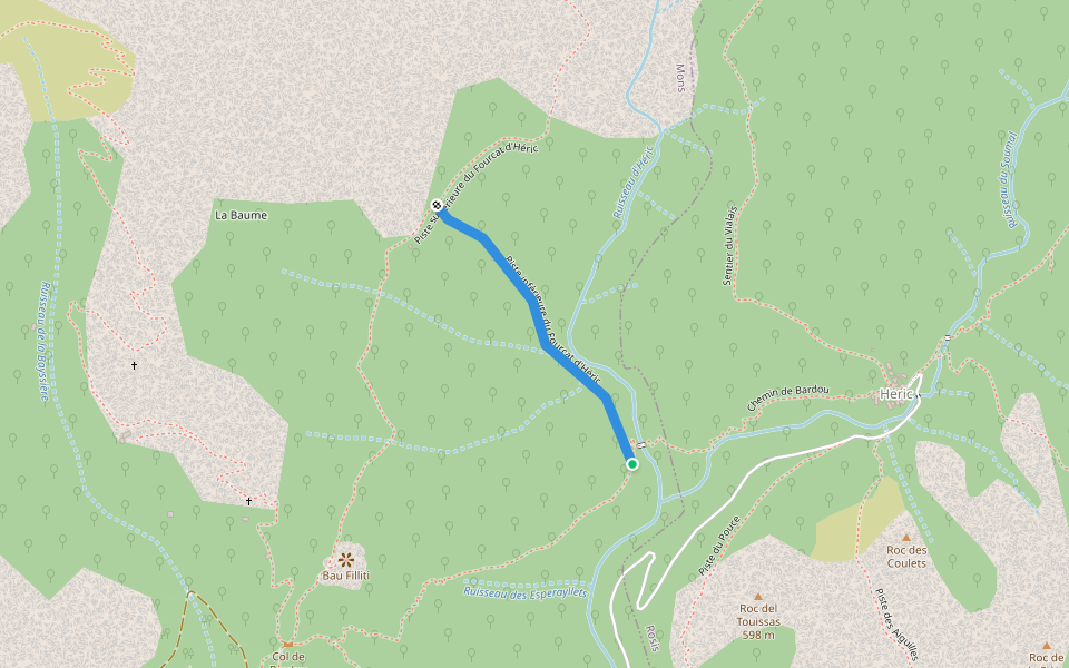 Piste inférieure du Fourcat d'Héric walking route map in Mons