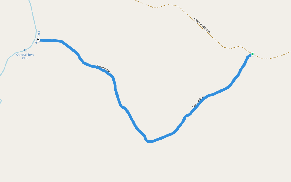 Snædalsfoss walking route map in Hallormsstaður