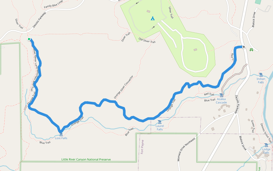 Orange Trail walking route map in Fort Payne