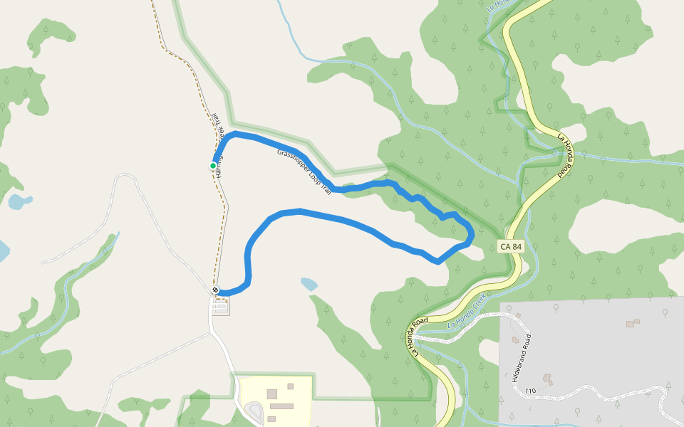 Grasshopper Loop Trail walking route map in La Honda