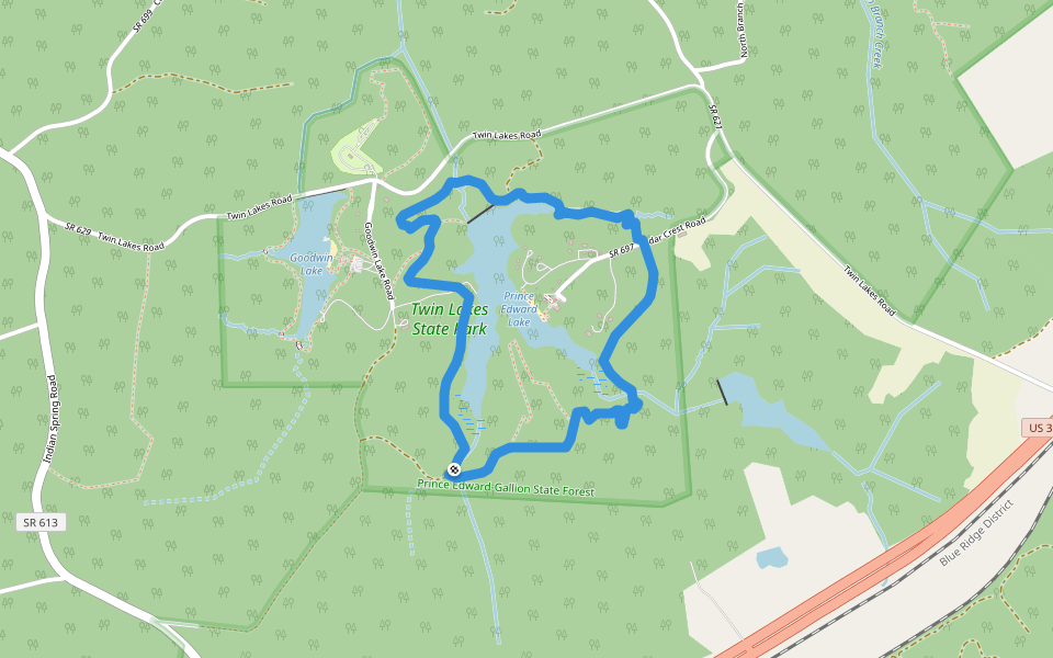 Otter's Path Trail walking route map in Burkeville