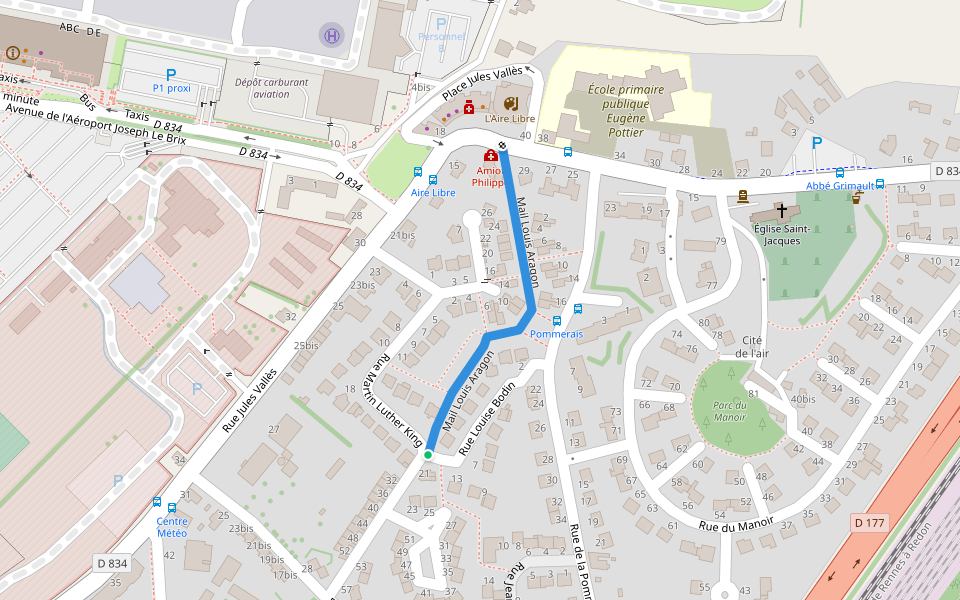 Mail Louis Aragon walking route map in Saint-Jacques-de-la-Lande