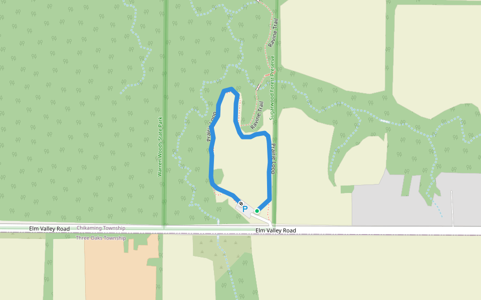 Prairie Loop walking route map in Three Oaks