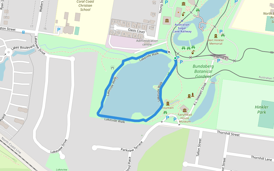 Lakeside Walk walking route map in Bundaberg North