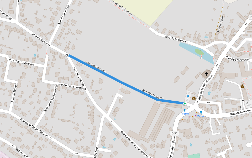 Rue des Limières walking route map in Servon