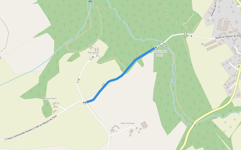 Voie Communale Numéro 5 dite du Moulin du Pont walking route map in Le Tréhou
