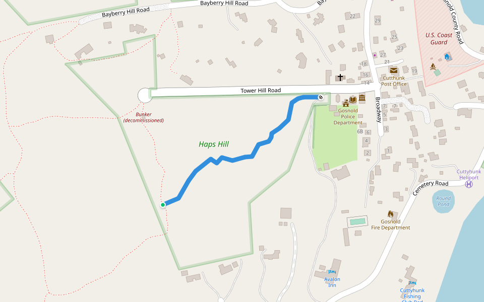 Loop to School House walking route map in Gosnold