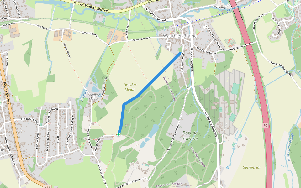 Sentier du Tasson walking route map in Braine-le-Château