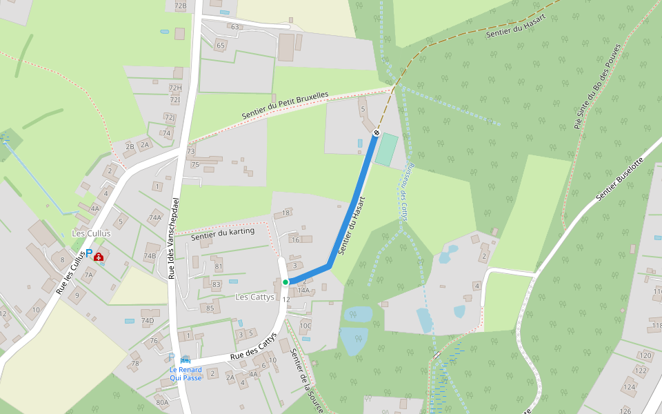 Sentier du Hasart walking route map in Braine-le-Château