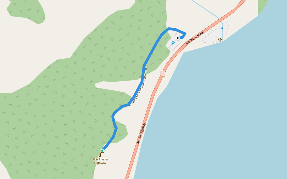 Soldier's Summit Interpretive Trail walking route map in Destruction Bay