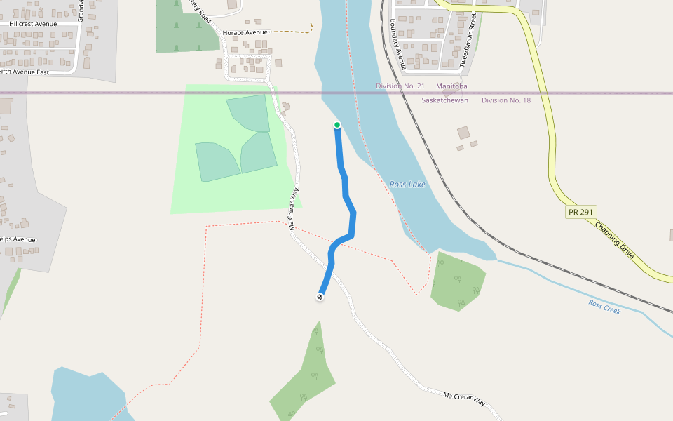 Ross Lake Trail walking route map in Flin Flon