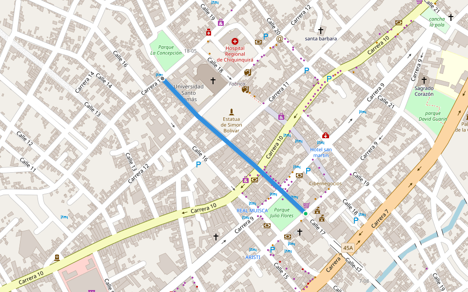 Calle 17 walking route map in Tunja