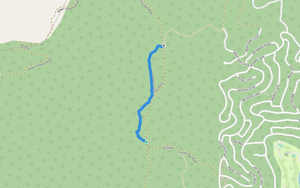Tunnel 2 Trail walking route map in Lake Arrowhead