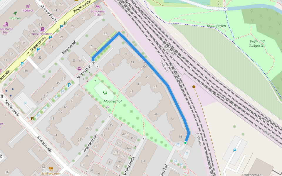 Magirushof walking route map in Ulm