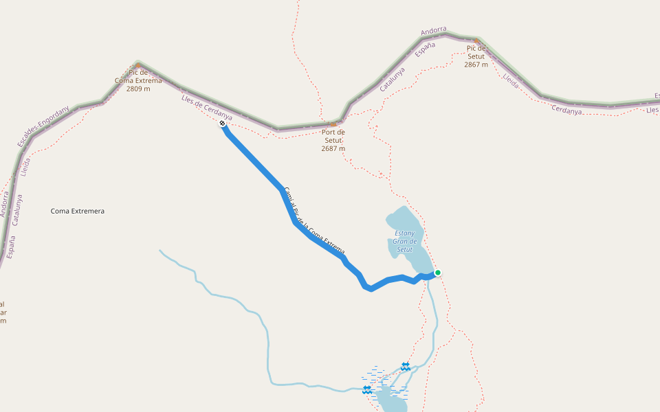 Camí al Pic de la Coma Extrema walking route map in Lles de Cerdanya
