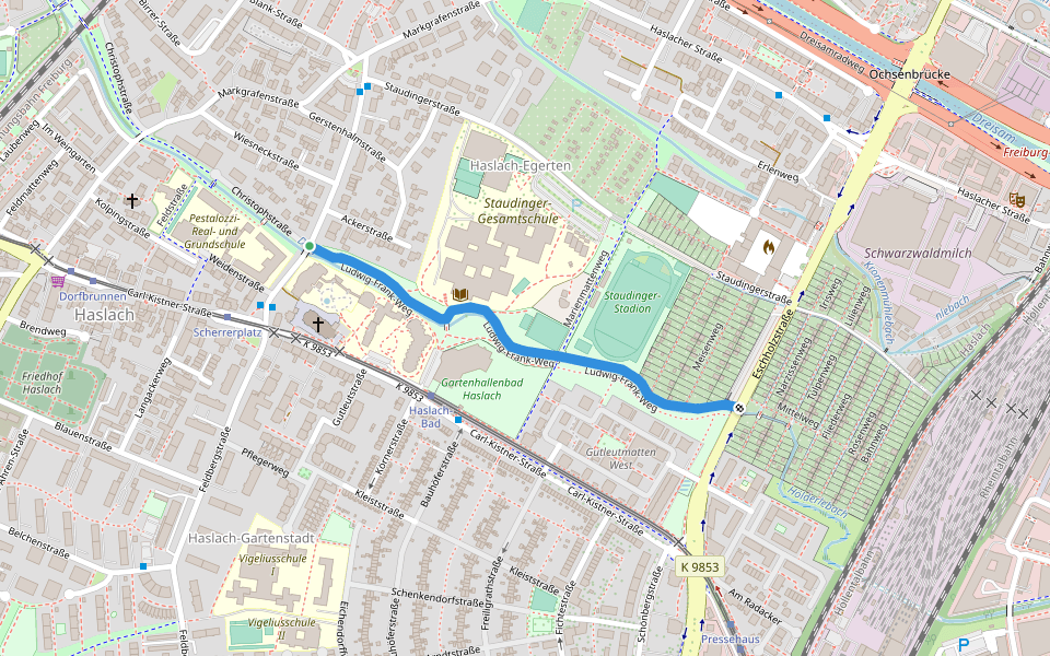 Ludwig-Frank-Weg walking route map in Freiburg im Breisgau