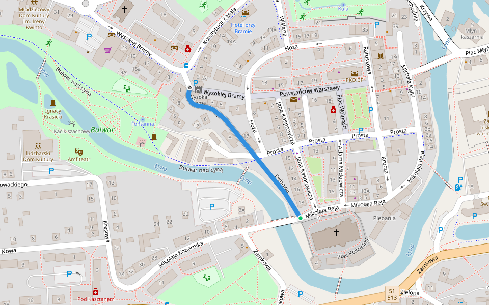 Dębowa walking route map in Lidzbark Warmiński