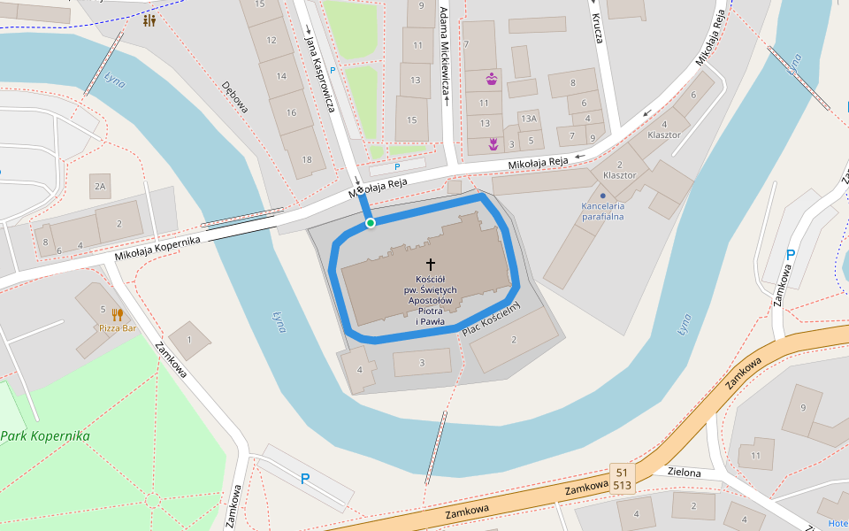 Plac Kościelny walking route map in Lidzbark Warmiński
