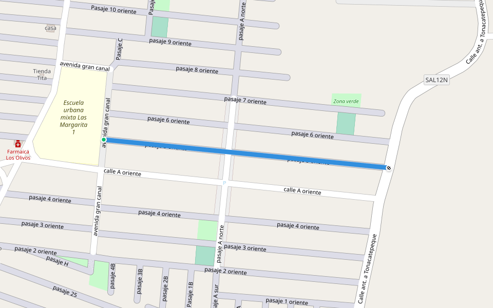 pasaje 5 oriente walking route map in Soyapango