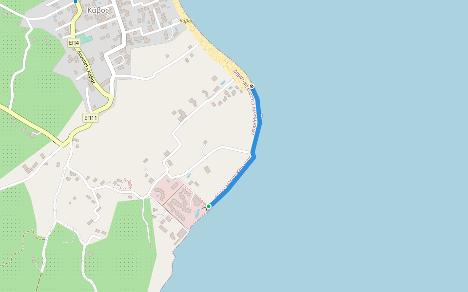 Chemin de plage walking route map in Kavos