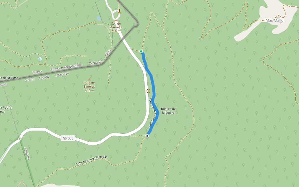 camí del Coll de Manrella walking route map in Agullana
