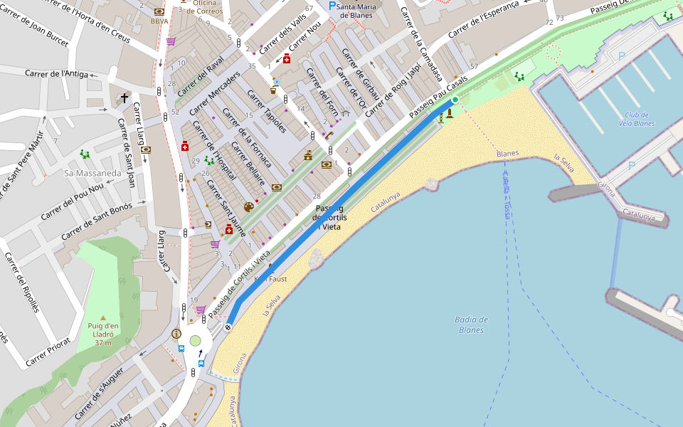 Passeig de Cortils i Vieta walking route map in Blanes