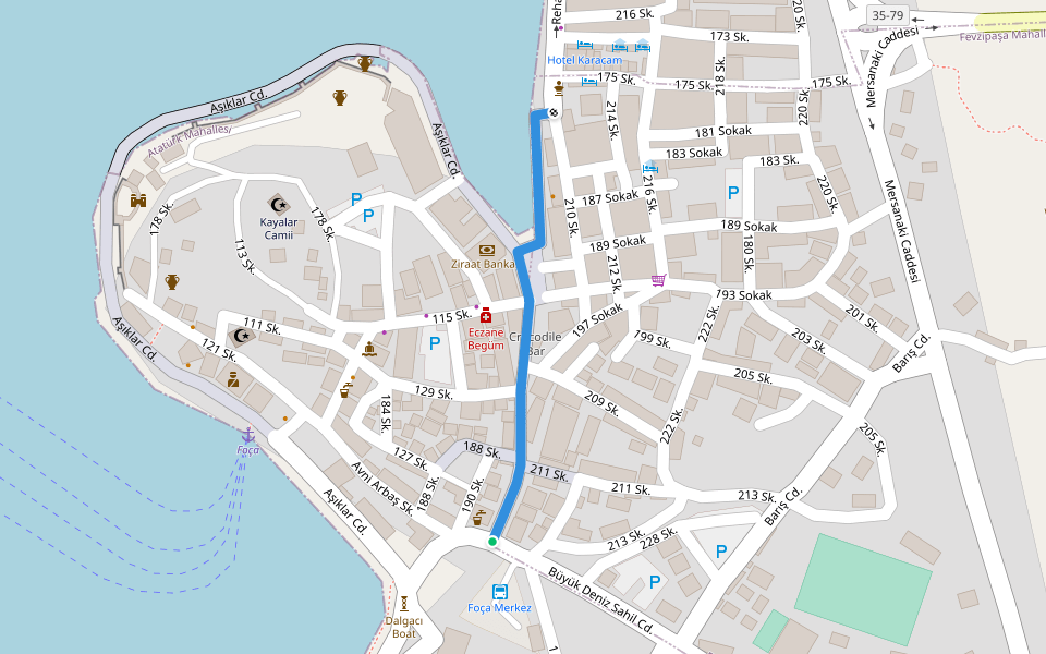 Reha Midilli Cd. walking route map in Foça