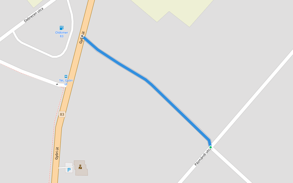 Pázmándi utca walking route map in Tét