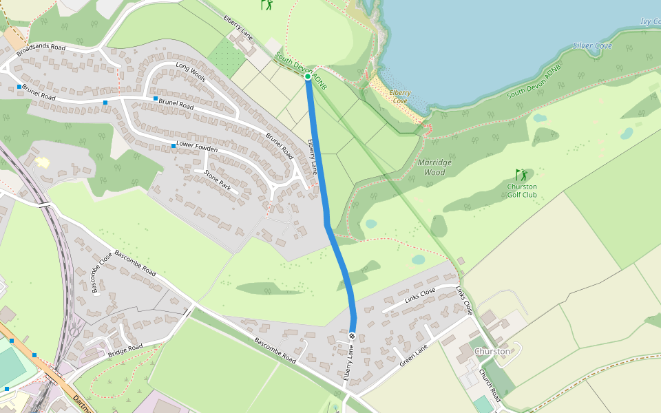 Elberry Lane walking route map in Paignton