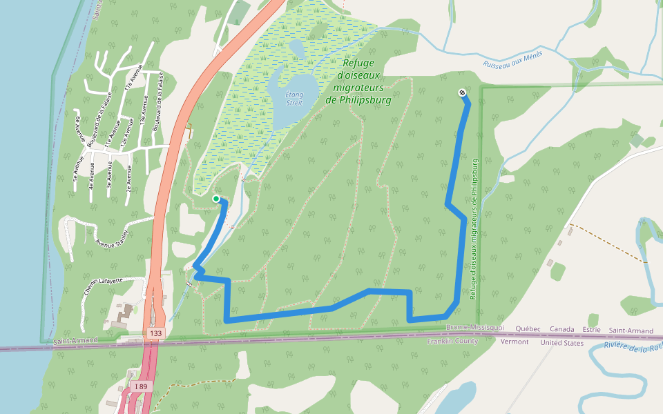 Sentier rouge (Tangara écarlate) walking route map in Saint-Armand