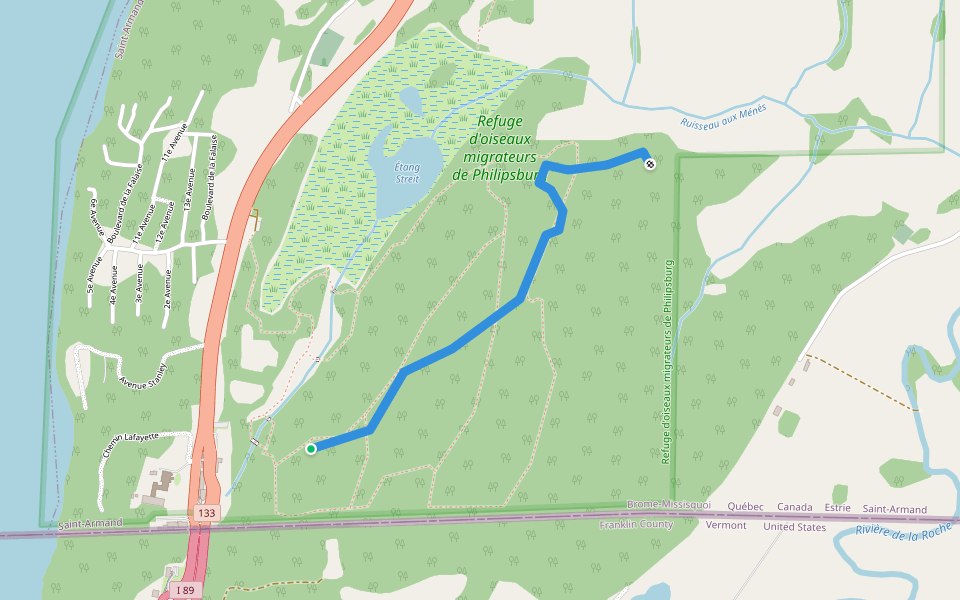 Sentier bleu (Paruline azurée) walking route map in Saint-Armand