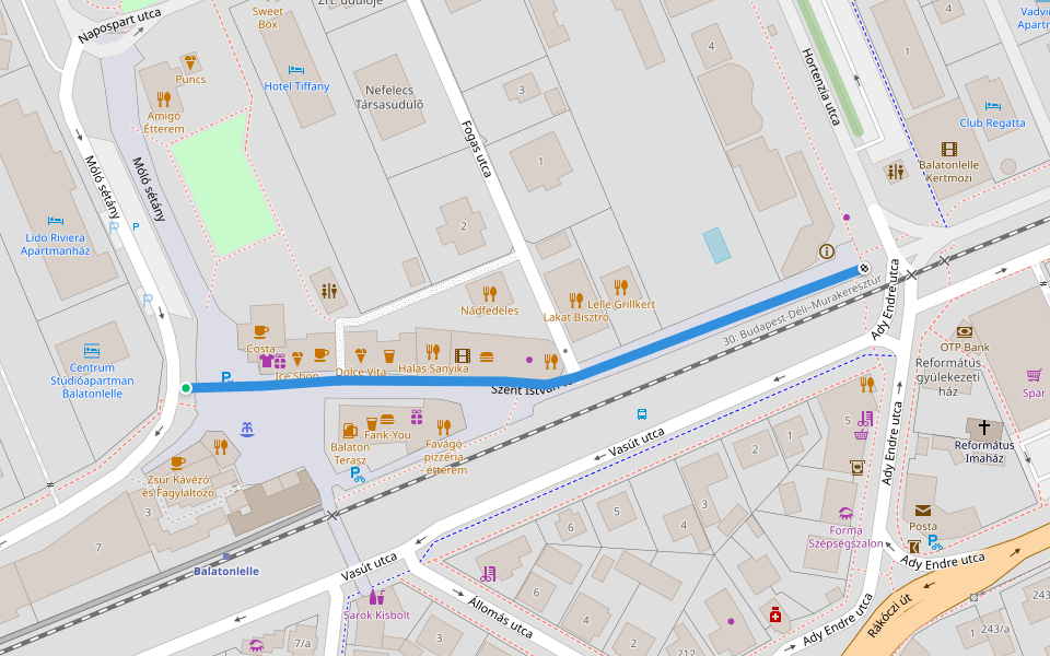 Szent István tér walking route map in Balatonlelle