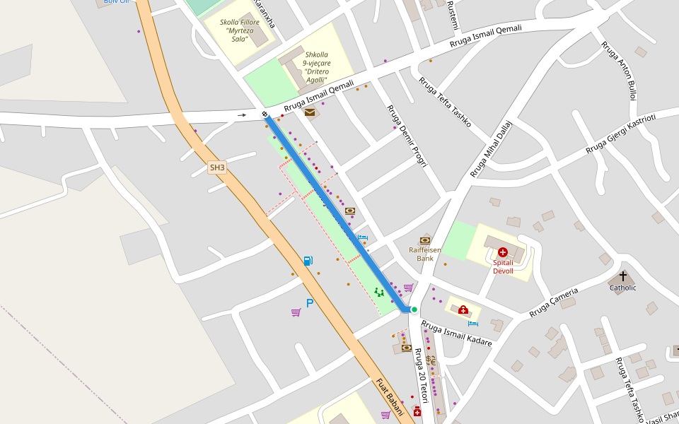 Shetitorja Fuat Babani walking route map in Bilisht