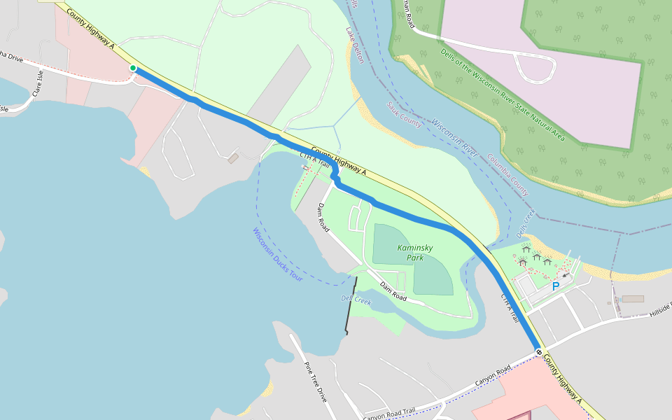 CTH A Trail walking route map in Wisconsin Dells