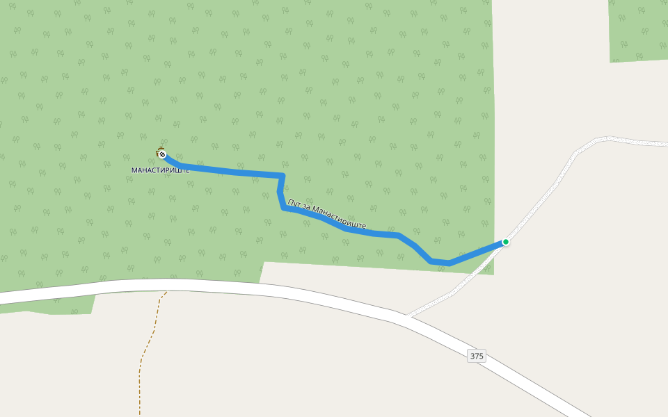 Пут за МАНАСТИРИШТЕ walking route map in Pečanica