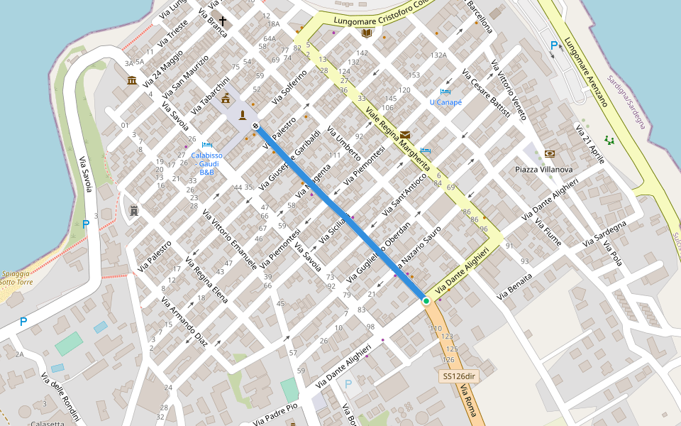 Via Roma walking route map in Calasetta