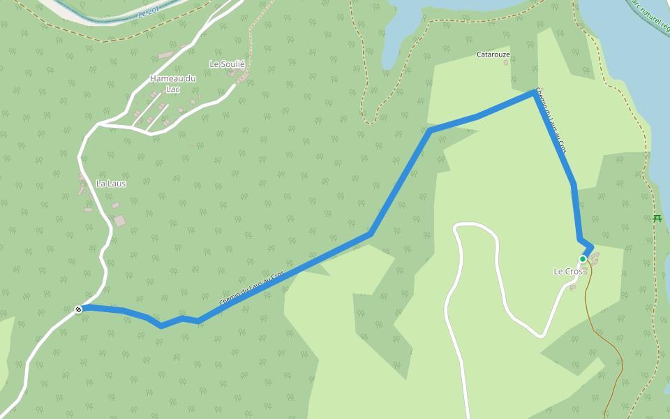 Chemin du Laus au Cros walking route map in Lassouts
