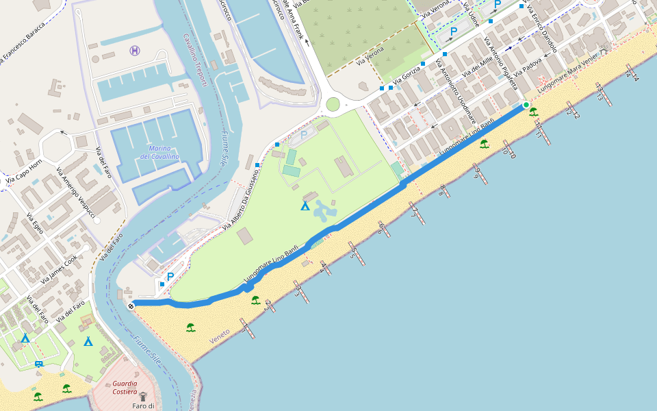Lungomare Lino Banfi walking route map in Lido di Jesolo