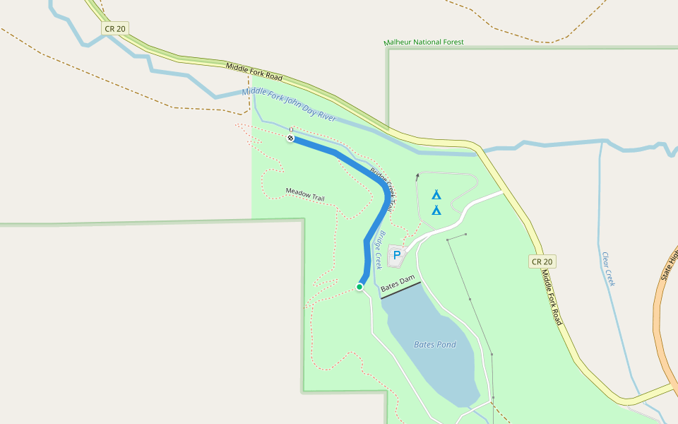 Bridge Creek Trail walking route map in Prairie City
