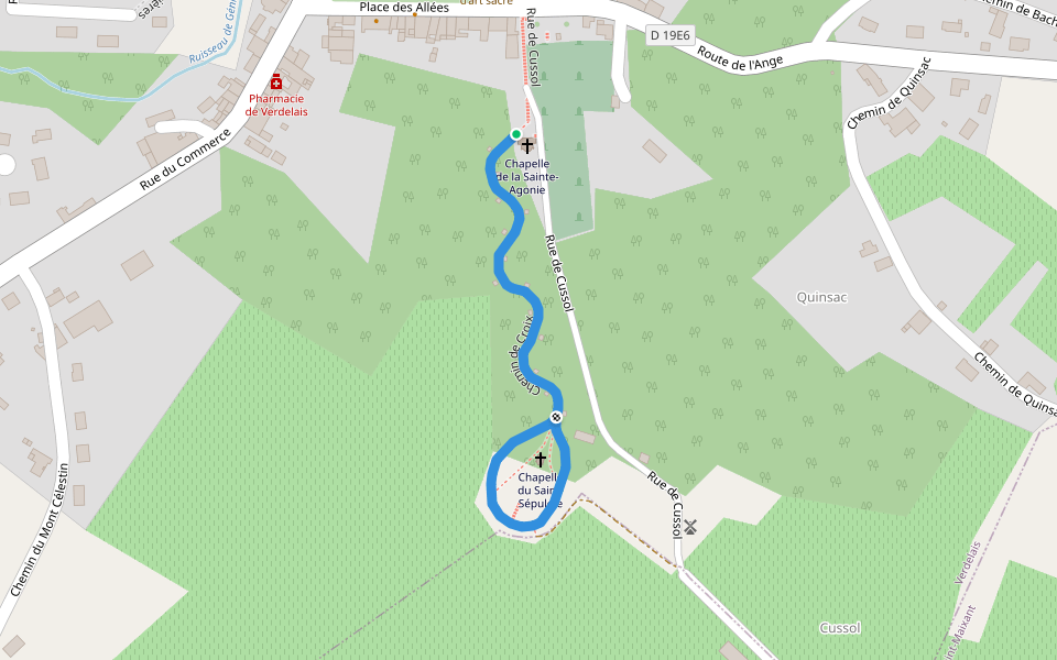 Chemin de Croix walking route map in Verdelais