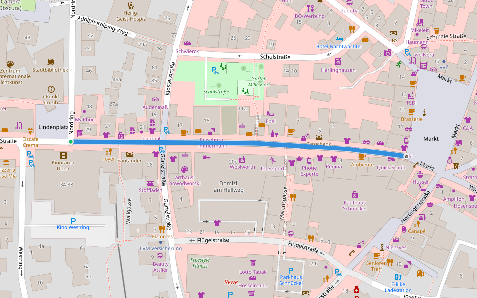 Massener Straße walking route map in Unna