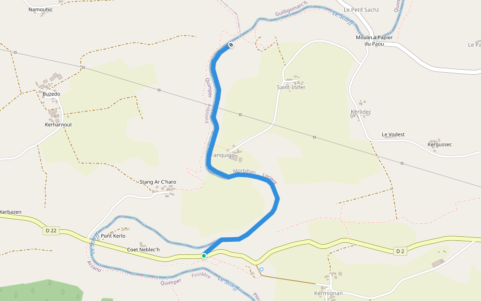 Kermignan vers Moulin à papier walking route map in Plouay