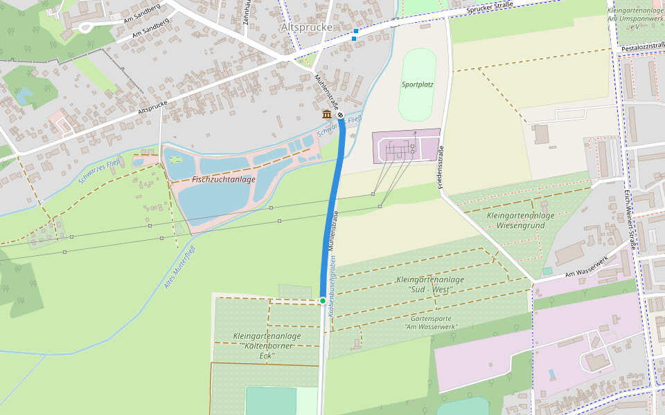 Mühlenstraße walking route map in Guben
