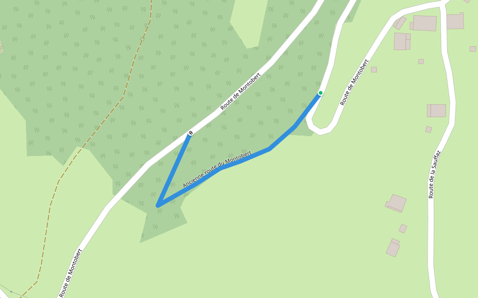 Ancienne route du Montobert walking route map in Serraval