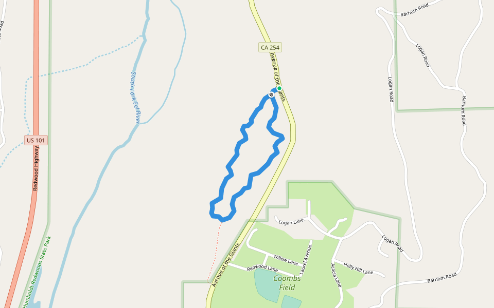 William Stephens Grove loop walking route map in Myers Flat