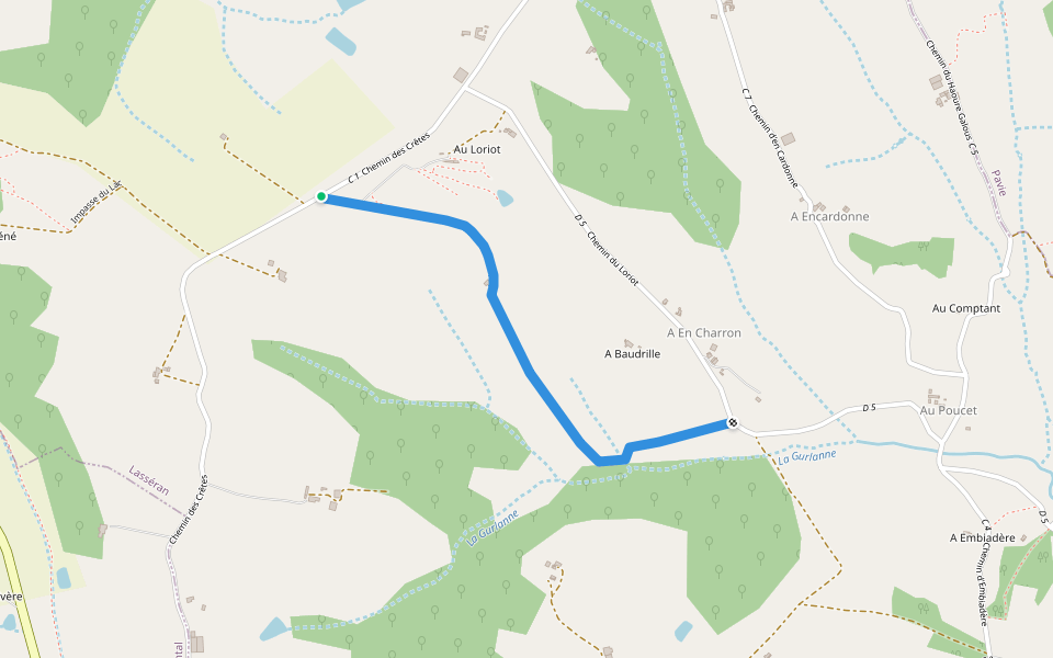 Chemin Rural 7 dit de la Burguère walking route map in Lasseran