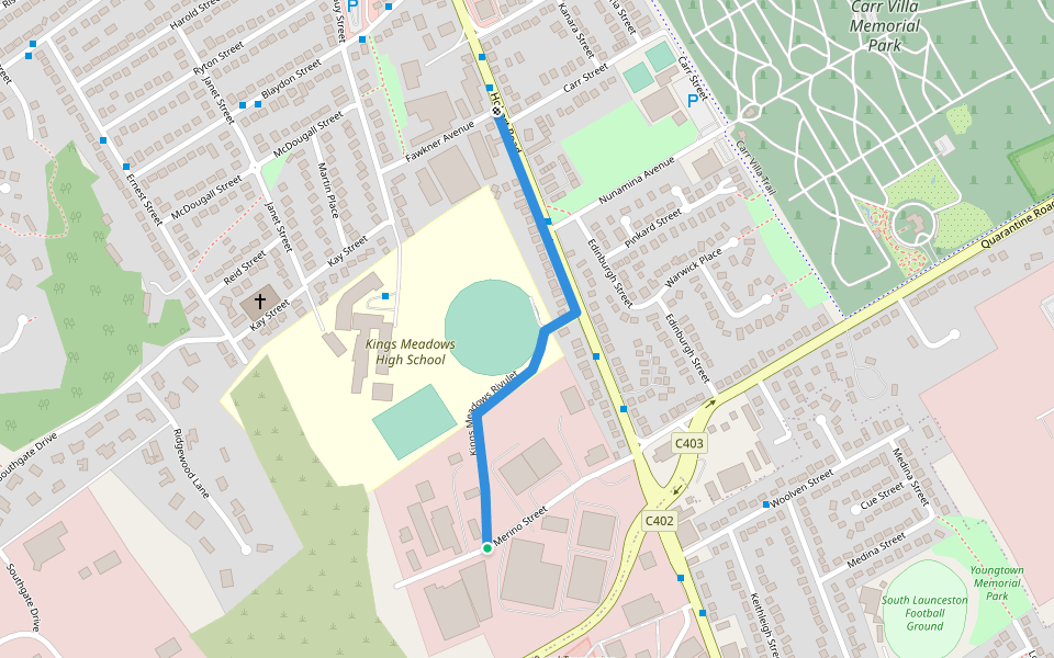 Kings Meadows Rivulet walking route map in Kings Meadows