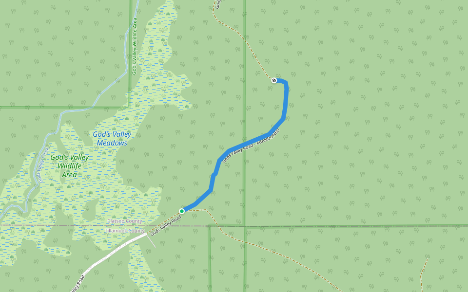 Gods Valley Road - ABANDONED walking route map in Nehalem