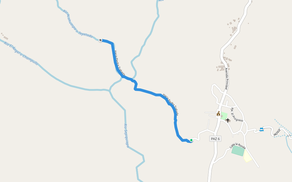 Hacia Piedra Trabada walking route map in San Antonio Masahuat