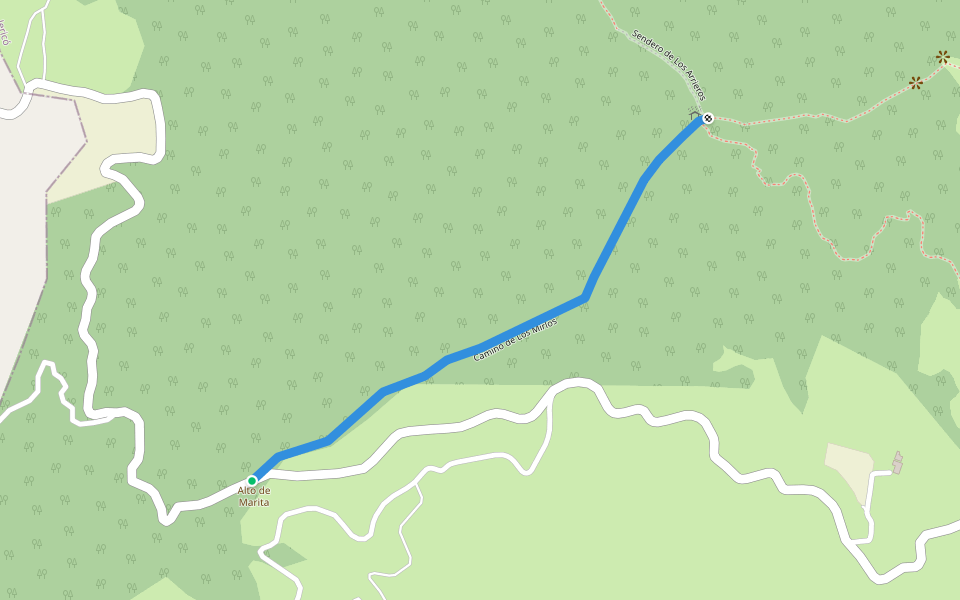 Camino de Los Mirlos walking route map in La Palmita